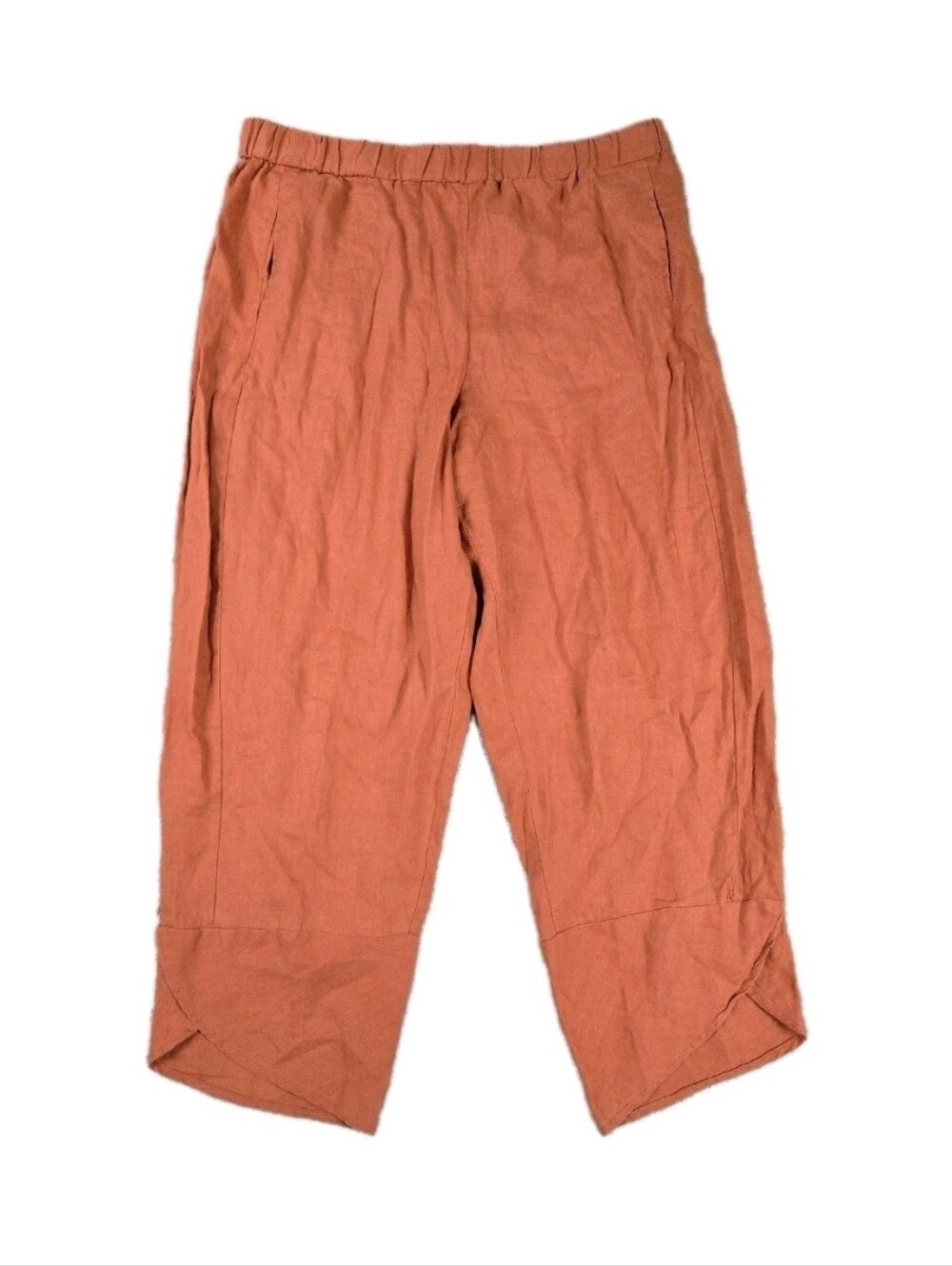 Andrea Jovine Linen Ankle Pants XL Orange High Waist Pull On Pockets Lagenlook